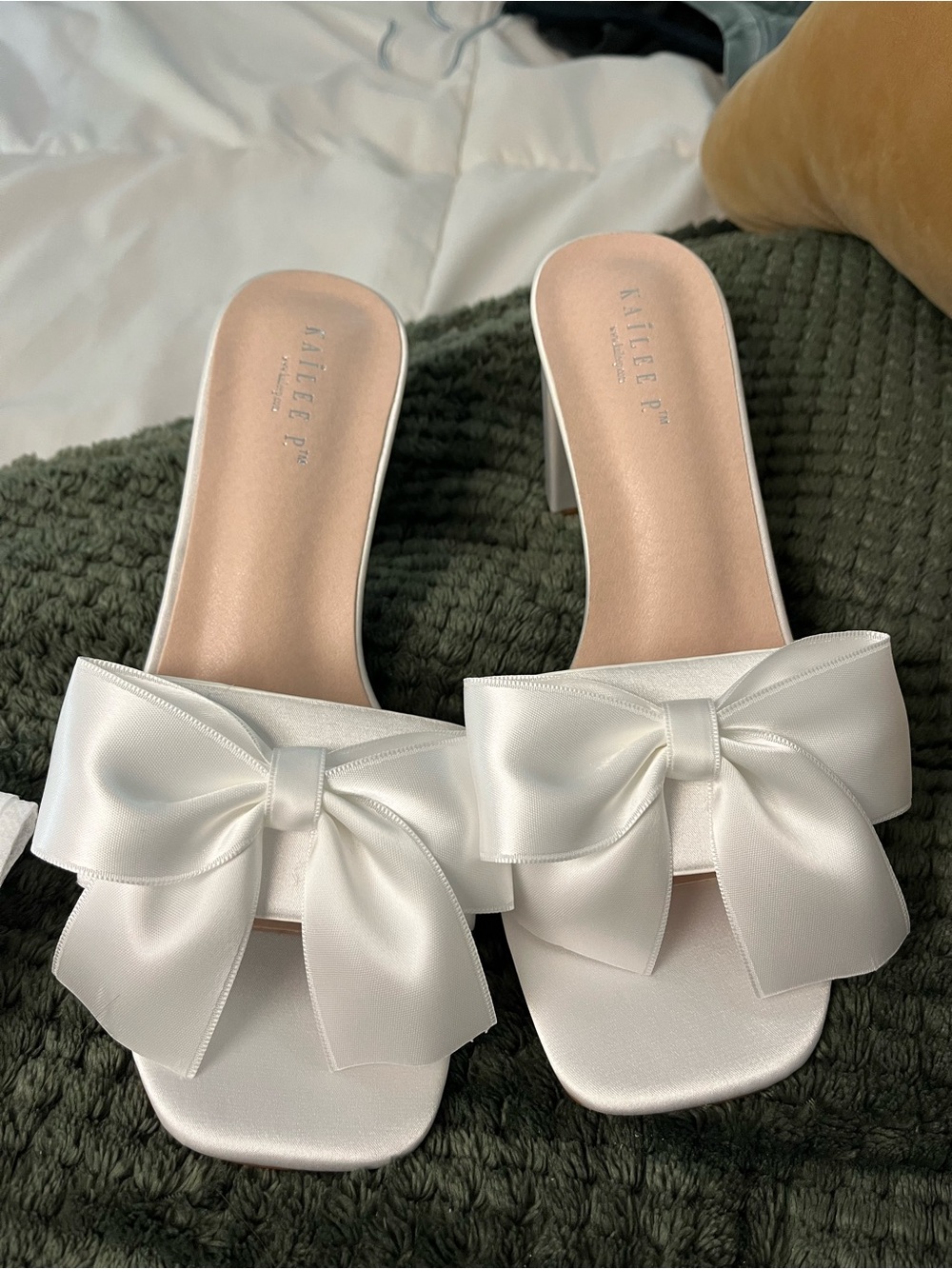 Kailee P White Satin Bow Block Heel